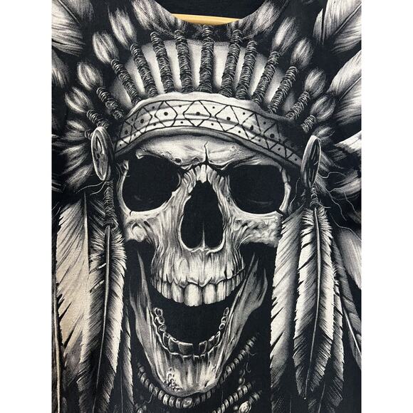 Native American Skull Indian Chief All Over Print T Shirt Black Size Large‎ - Picture 3 of 5